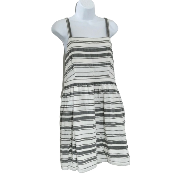 LOFT Dresses & Skirts - Loft Sundress Large Gray White Stripe Sleeveless Midi